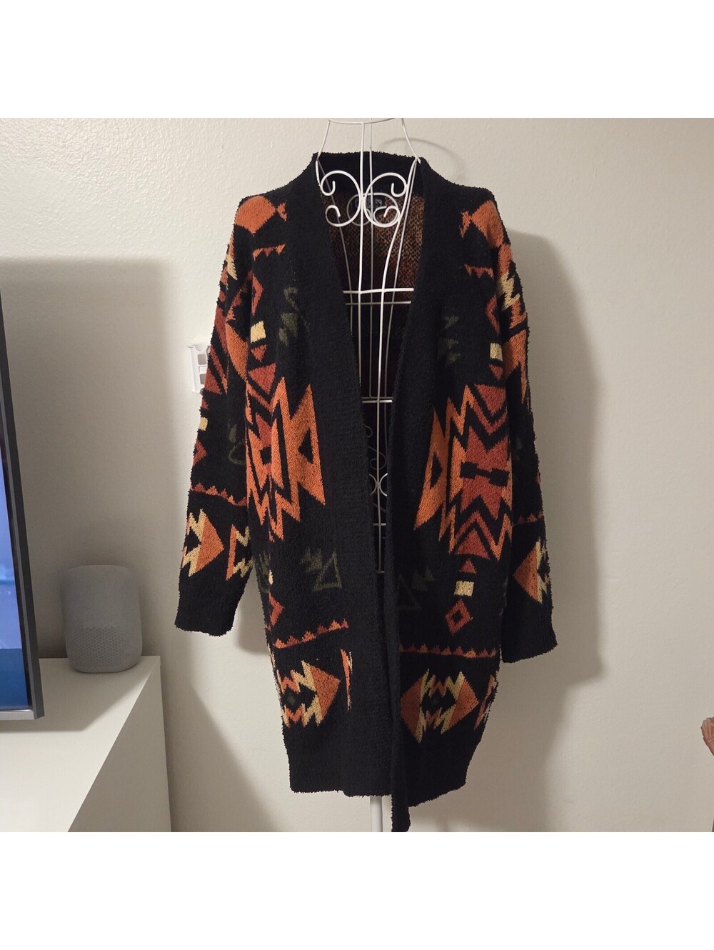 Angie Small Black and Orange Geometric Patterned Cardigan